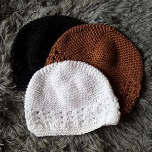 Baby girl black, brown and white knitted beanies